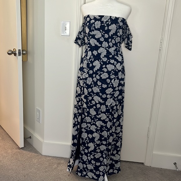 Lucca Couture off the shoulder maxi dress navy with floral print - Size Medium - Picture 2 of 7